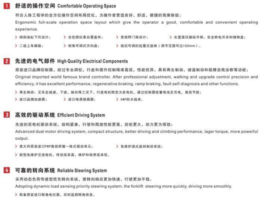 6m 6000mm Three Stage Full Free Mast Triplex Full Free Mast 5ton Electric Forklift Truck